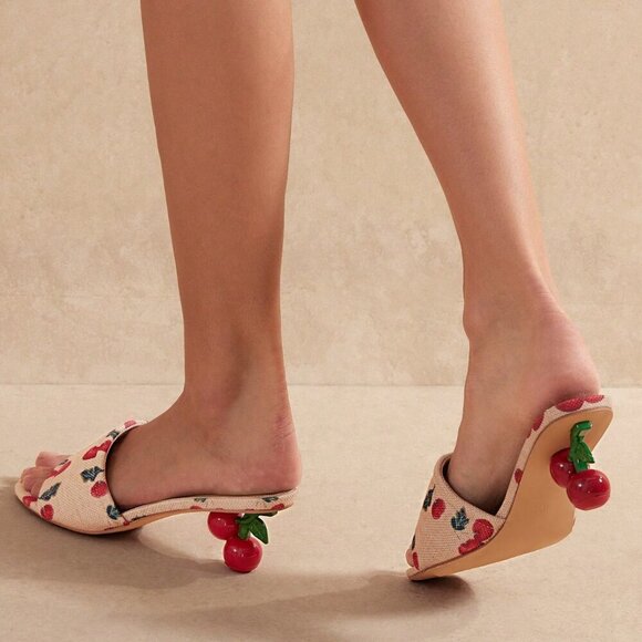 Beige Cute Women's Cherry Shaped Heel Sandals - Picture 2 of 7